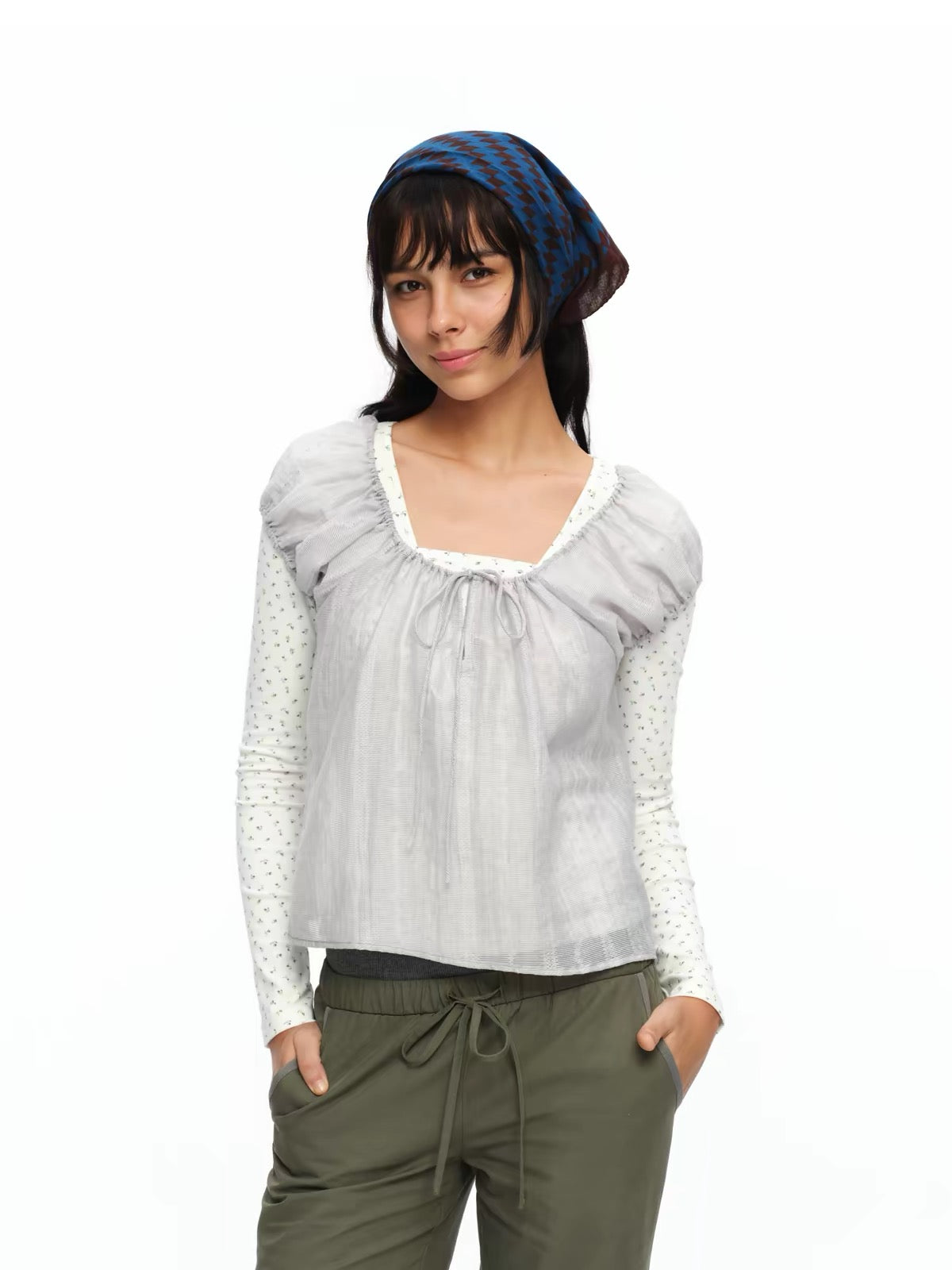 oinimi｜French Puff-Sleeve Layered Overlay Top