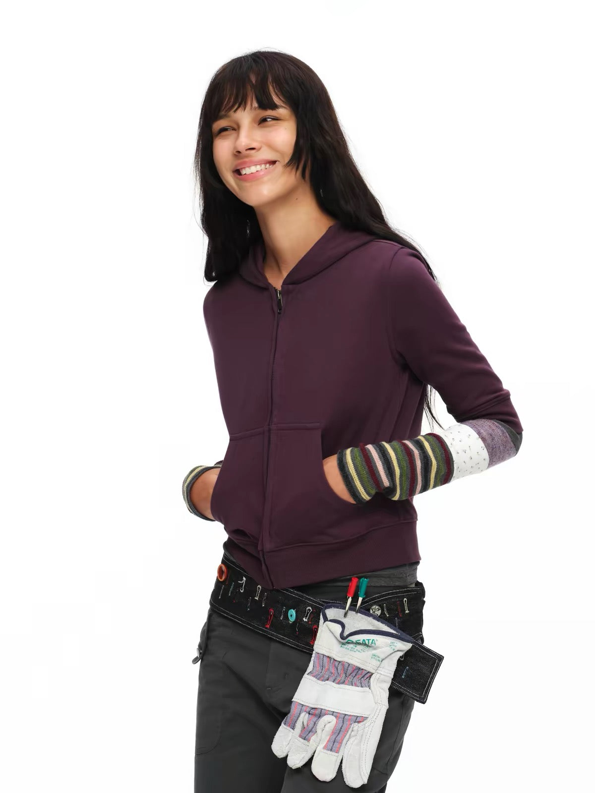 oinimi｜Cropped Mid-Sleeve Hooded Sweatshirt