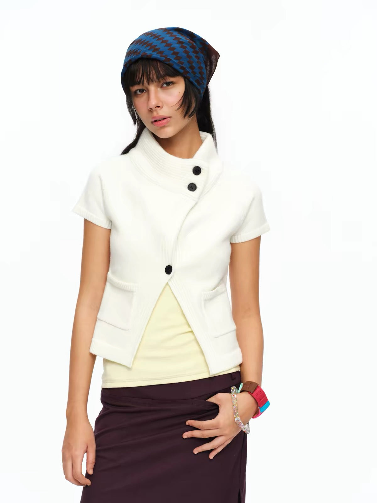 oinimi｜Stand-Collar Layered Sweater Vest