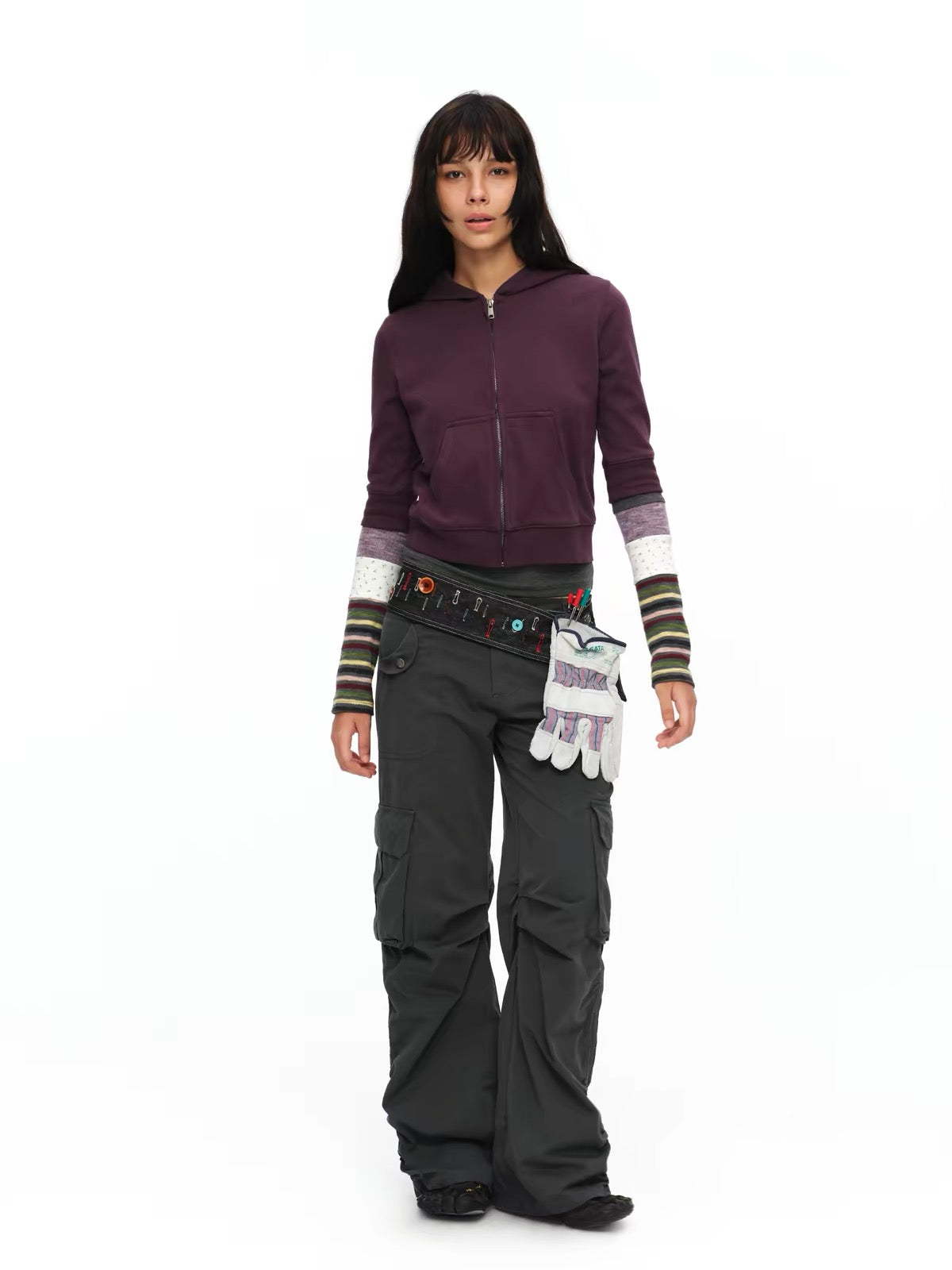 oinimi｜Cropped Mid-Sleeve Hooded Sweatshirt