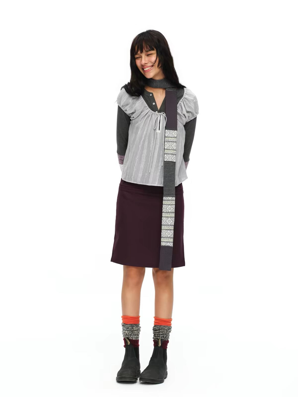 oinimi｜French Puff-Sleeve Layered Overlay Top