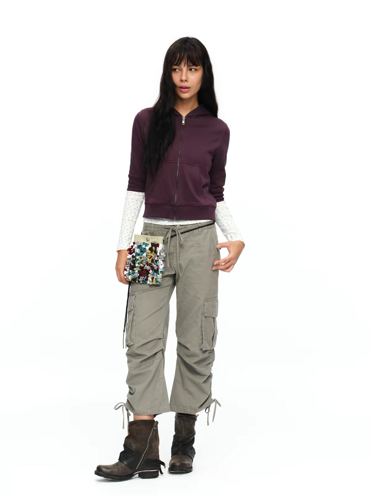 oinimi｜Cropped Mid-Sleeve Hooded Sweatshirt