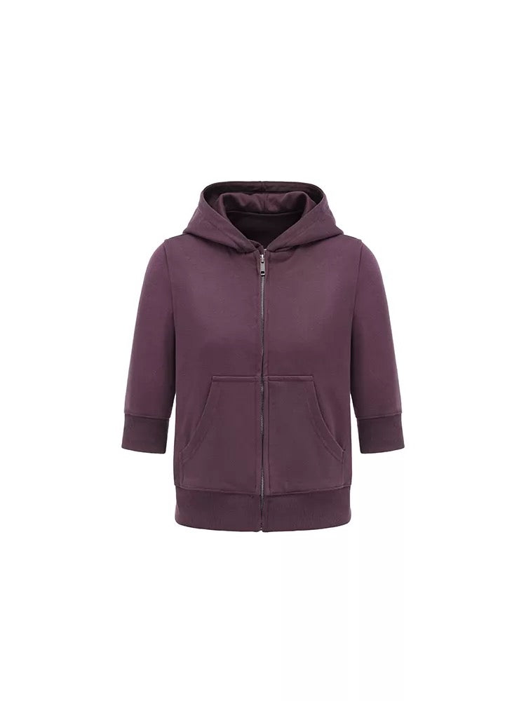 oinimi｜Cropped Mid-Sleeve Hooded Sweatshirt