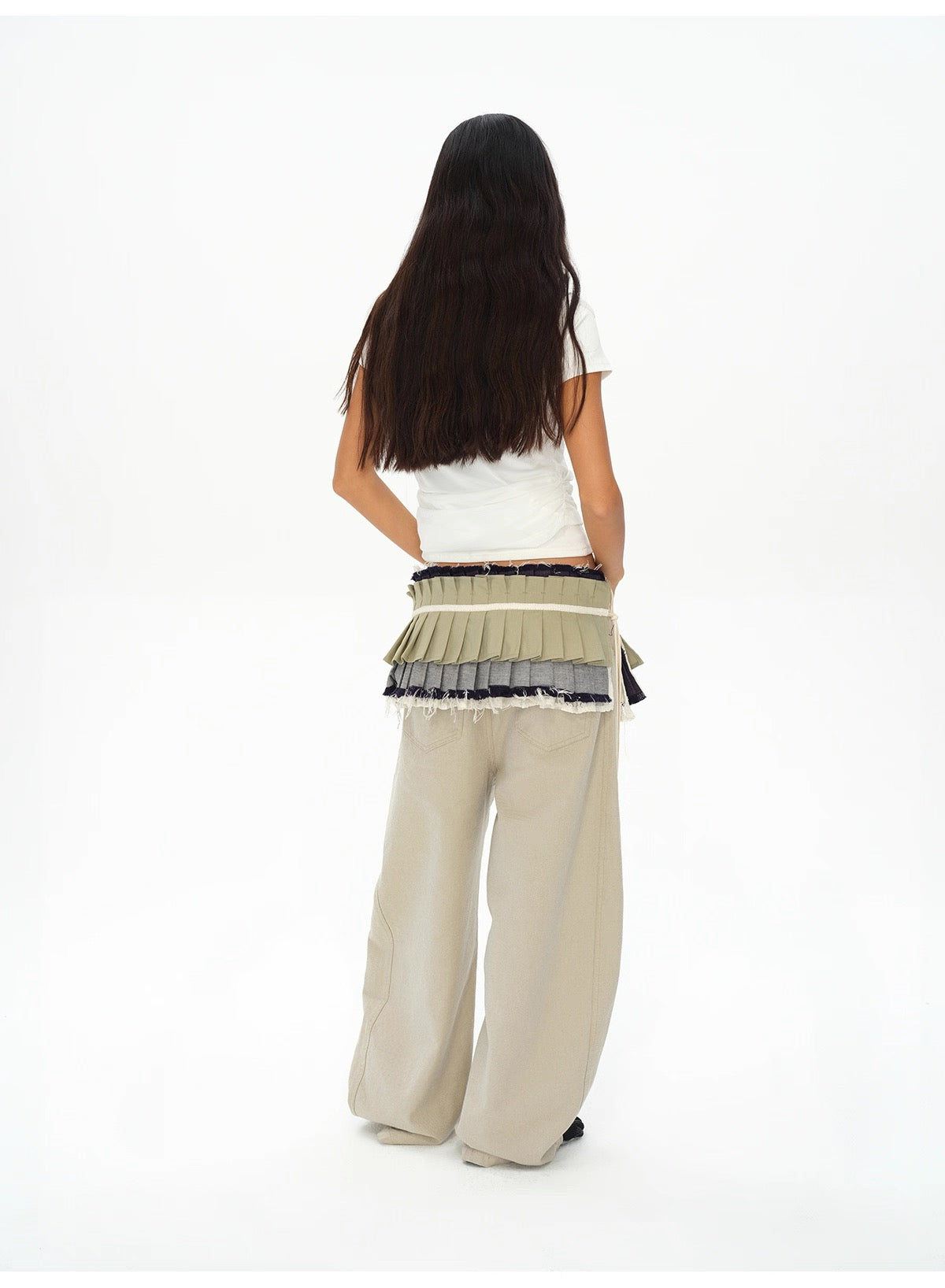 oinimi｜Raw-Edge Denim Accordion Skirt Panel Belt