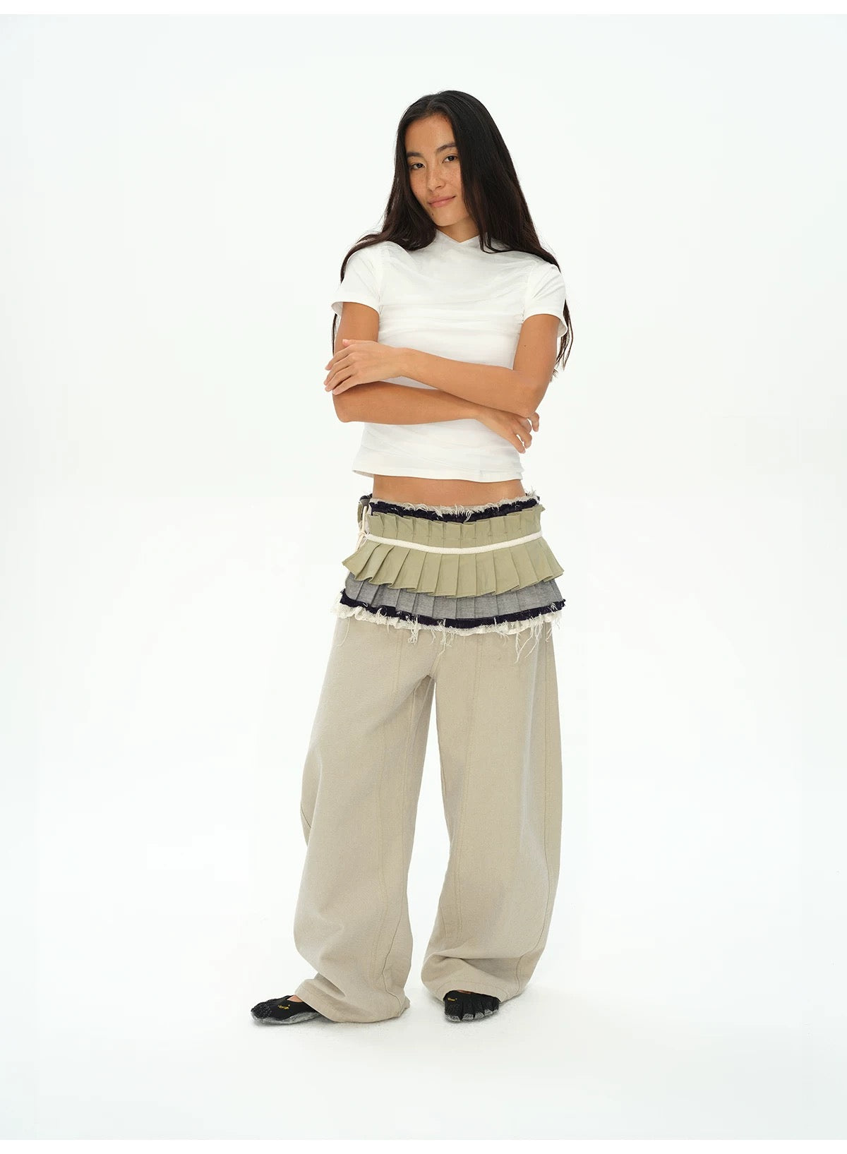 oinimi｜Raw-Edge Denim Accordion Skirt Panel Belt