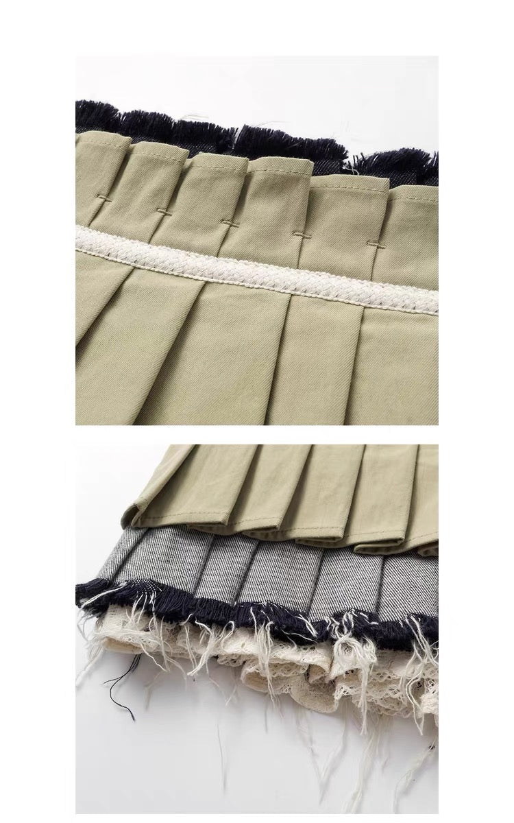 oinimi｜Raw-Edge Denim Accordion Skirt Panel Belt