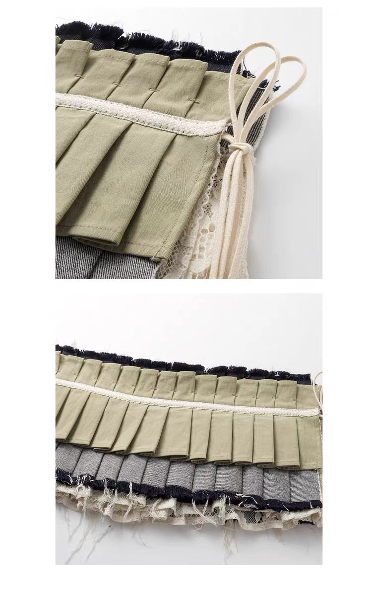 oinimi｜Raw-Edge Denim Accordion Skirt Panel Belt