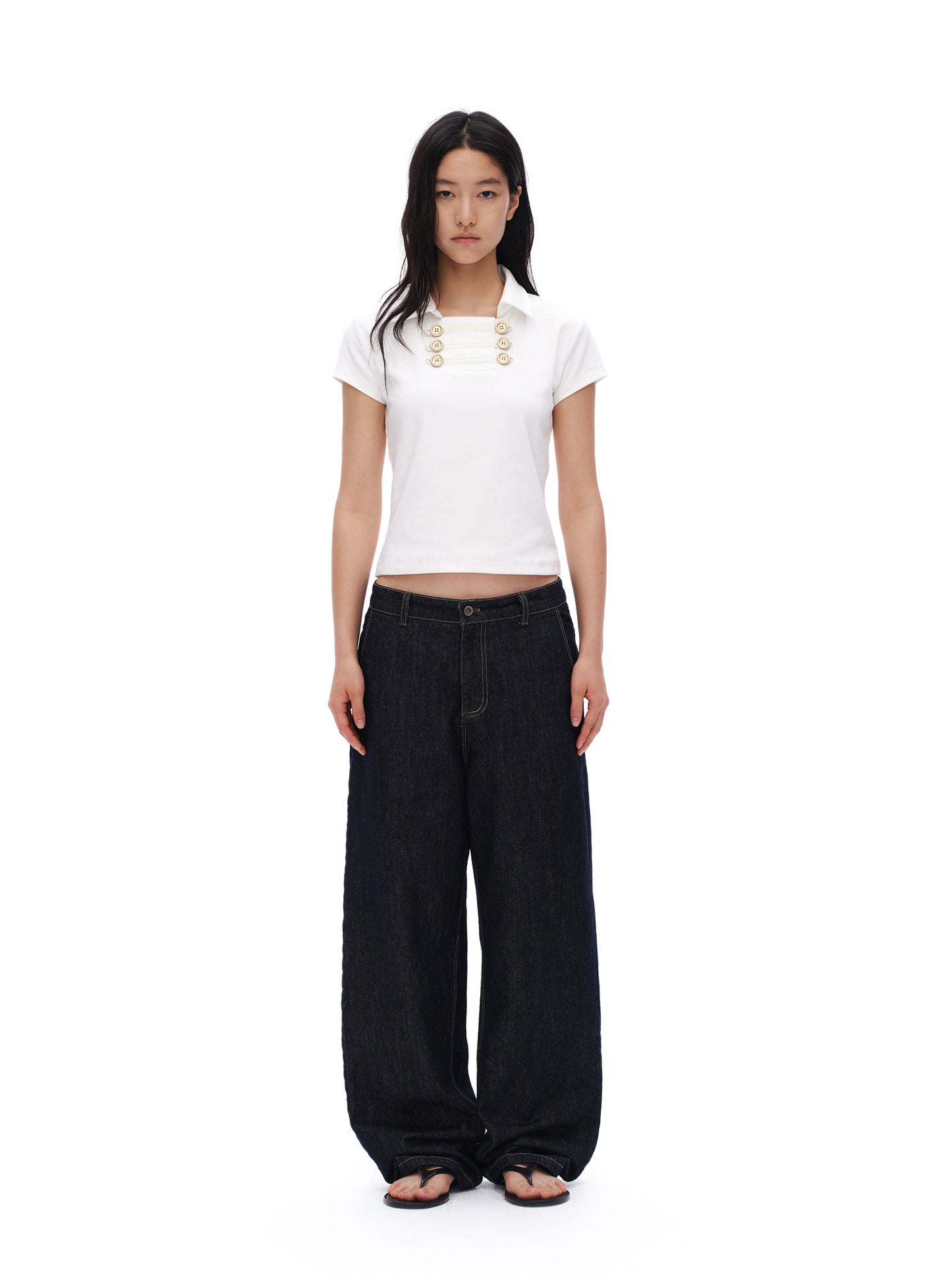 oinimi｜French-Inspired Double-Breasted Sailor Collar Polo Top