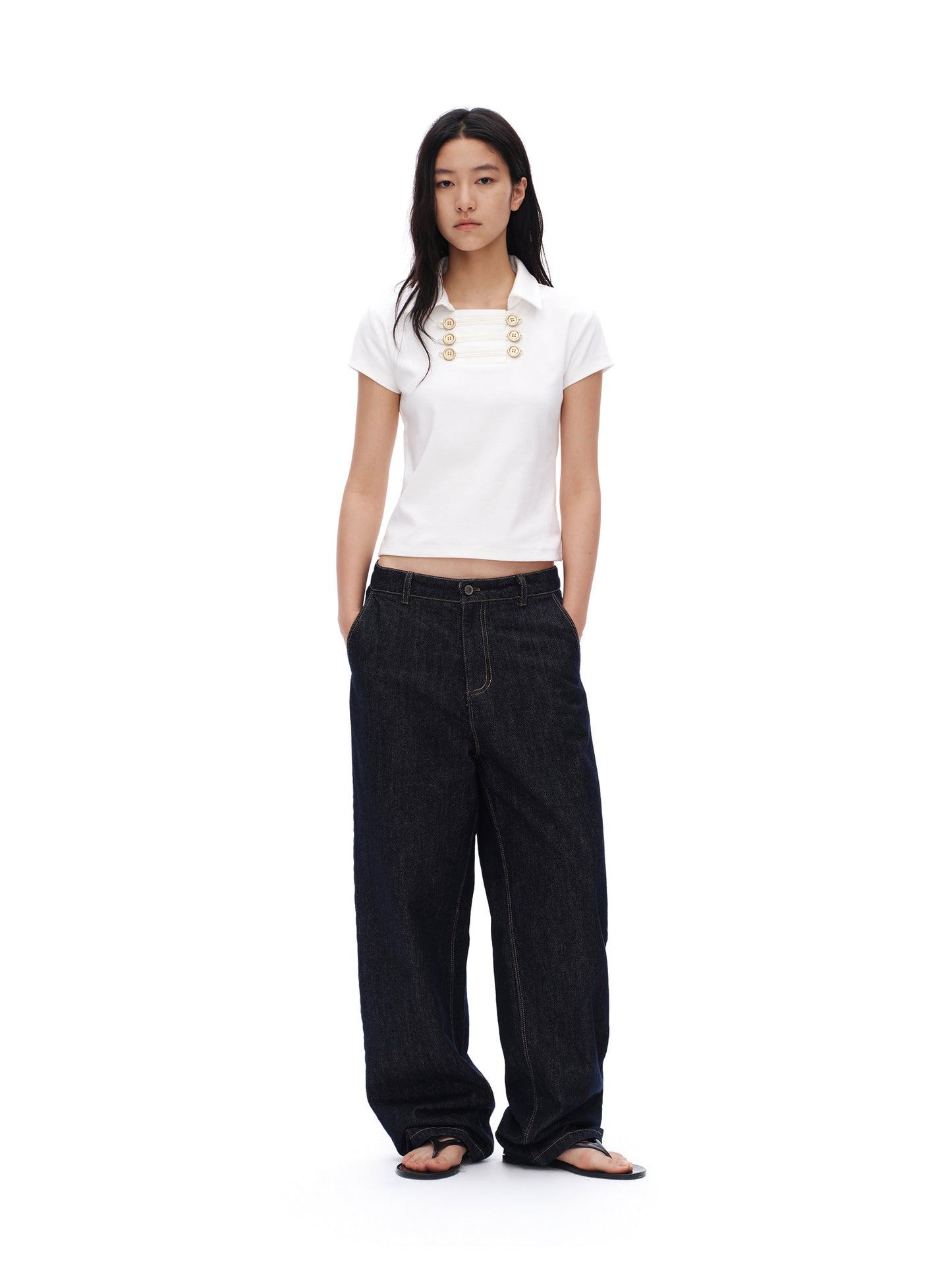 oinimi｜French-Inspired Double-Breasted Sailor Collar Polo Top
