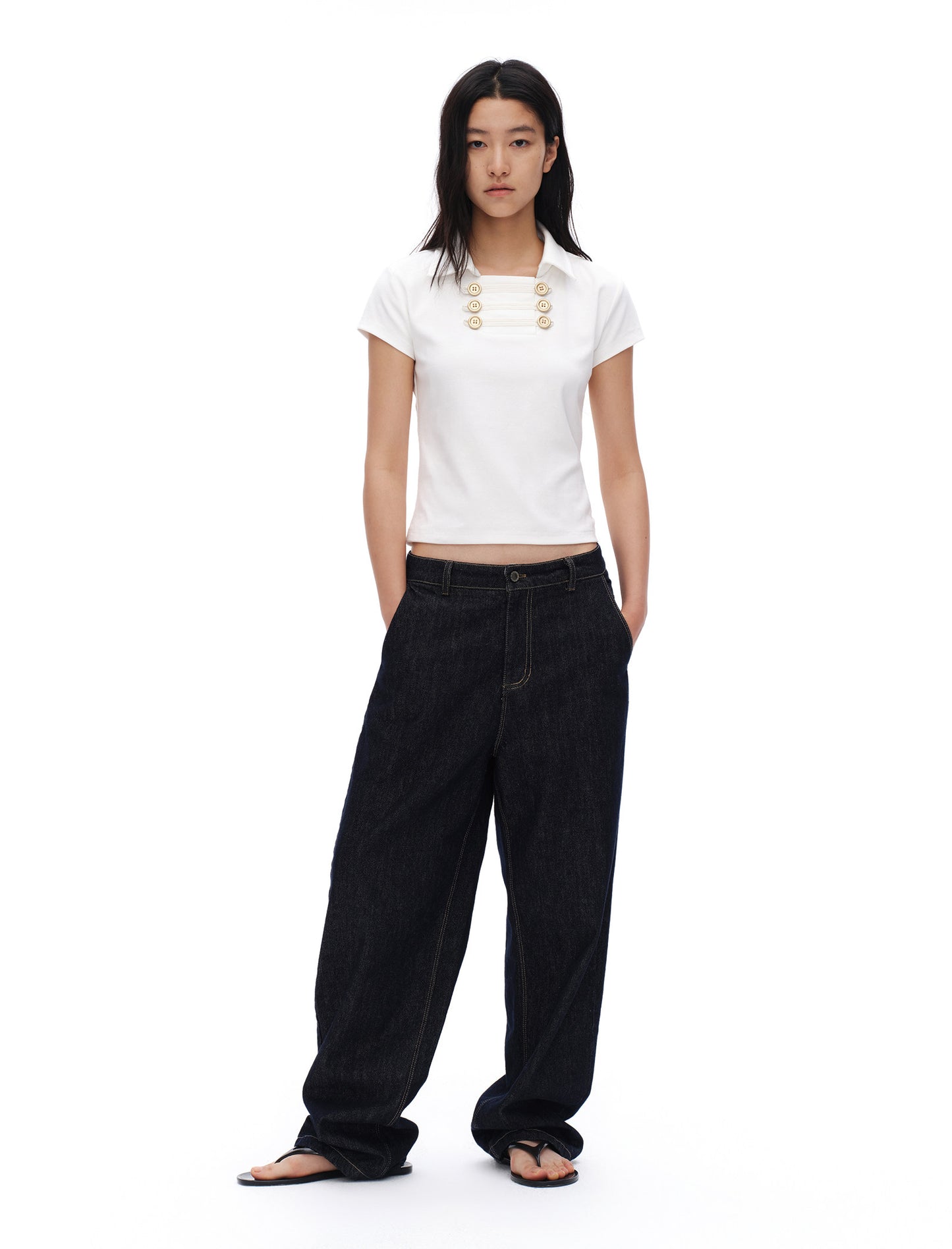 oinimi｜French-Inspired Double-Breasted Sailor Collar Polo Top