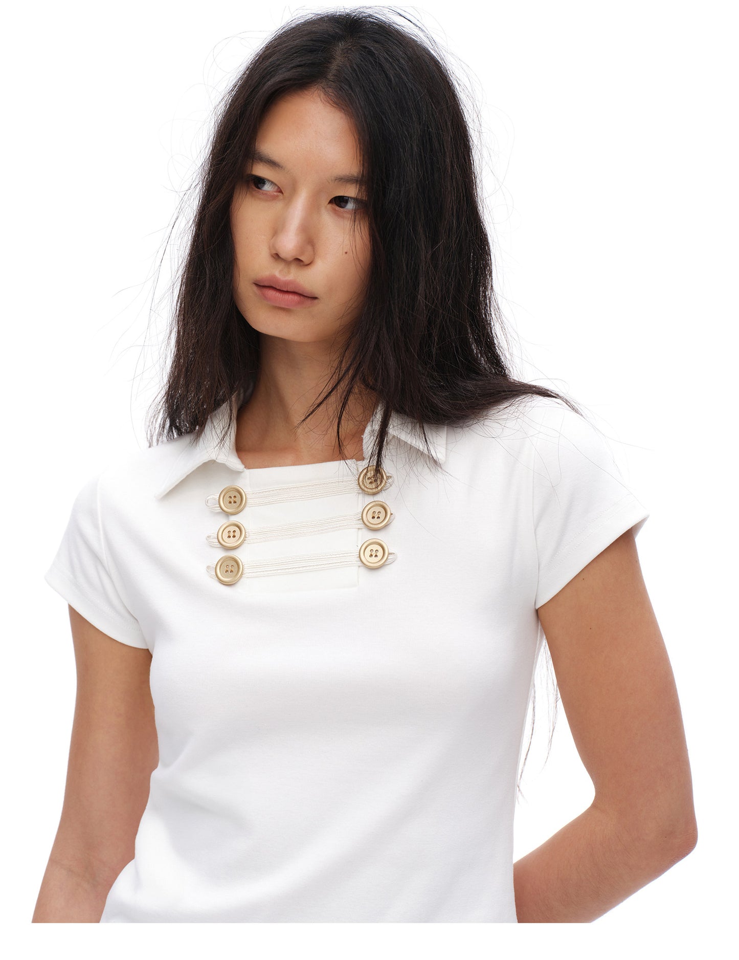oinimi｜French-Inspired Double-Breasted Sailor Collar Polo Top