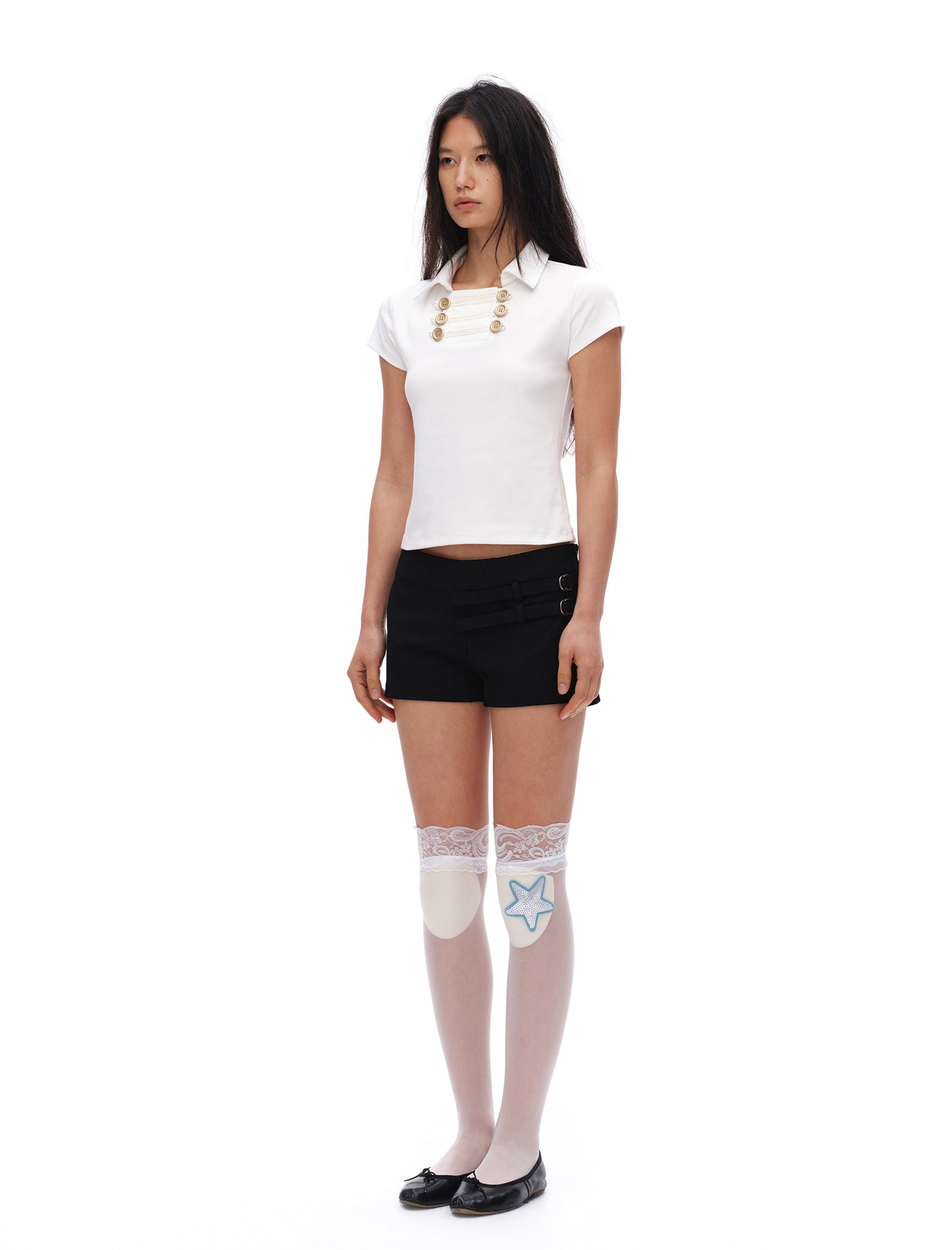 oinimi｜French-Inspired Double-Breasted Sailor Collar Polo Top