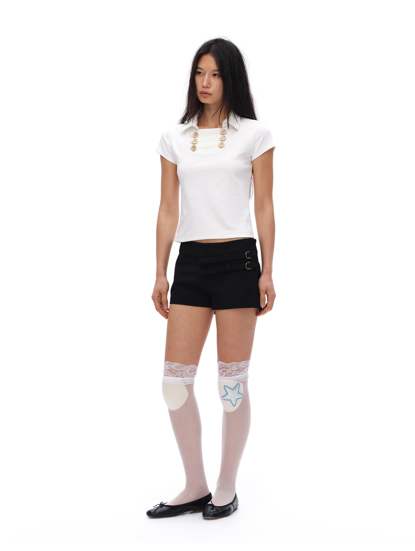 oinimi｜French-Inspired Double-Breasted Sailor Collar Polo Top