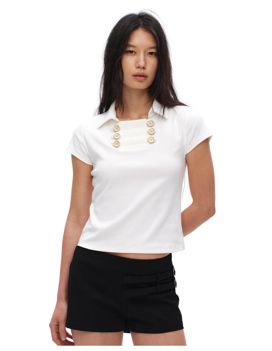 oinimi｜French-Inspired Double-Breasted Sailor Collar Polo Top