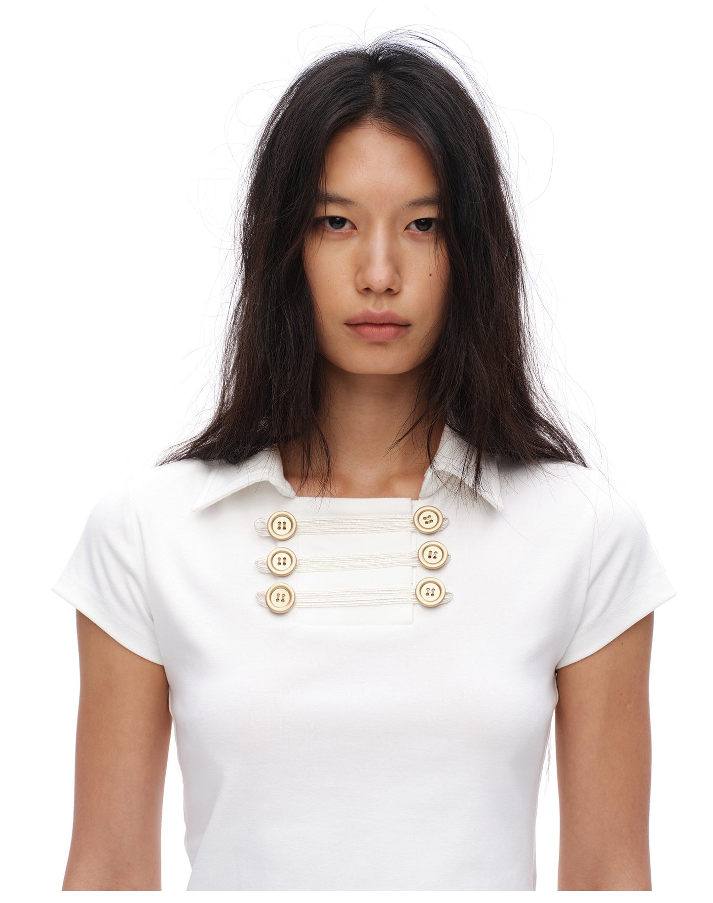 oinimi｜French-Inspired Double-Breasted Sailor Collar Polo Top