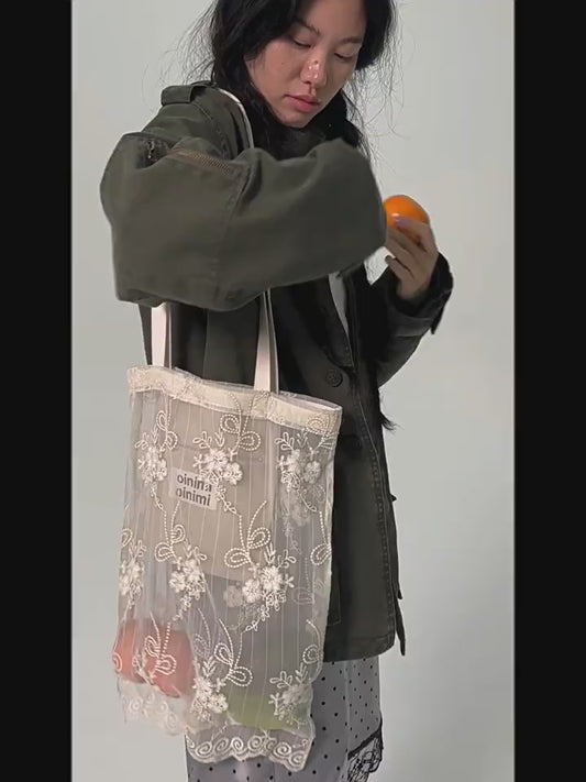 oinimi｜Embroidered Lace Tote Bag